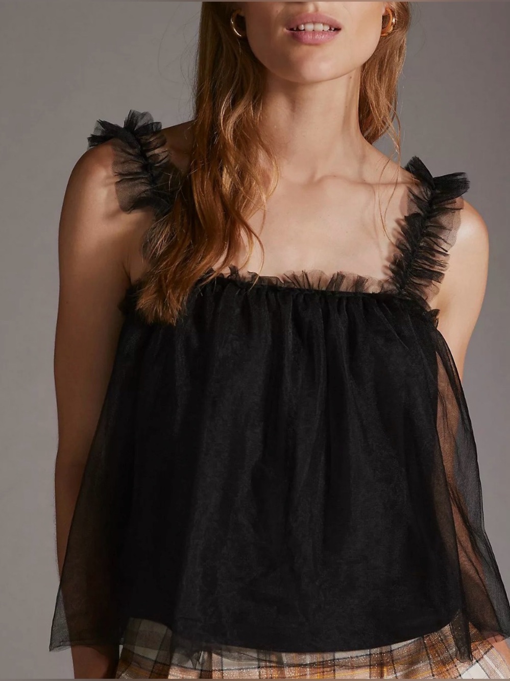 Sunday in Brooklyn Tulle Cami Tank Top in Black Size 1X